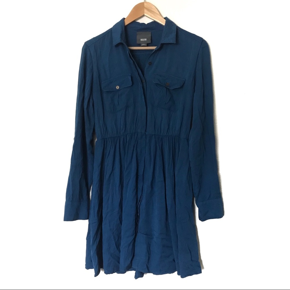 Anthropologie Maeve Dakota Blue Shirt Dress Size S - Picture 4 of 7